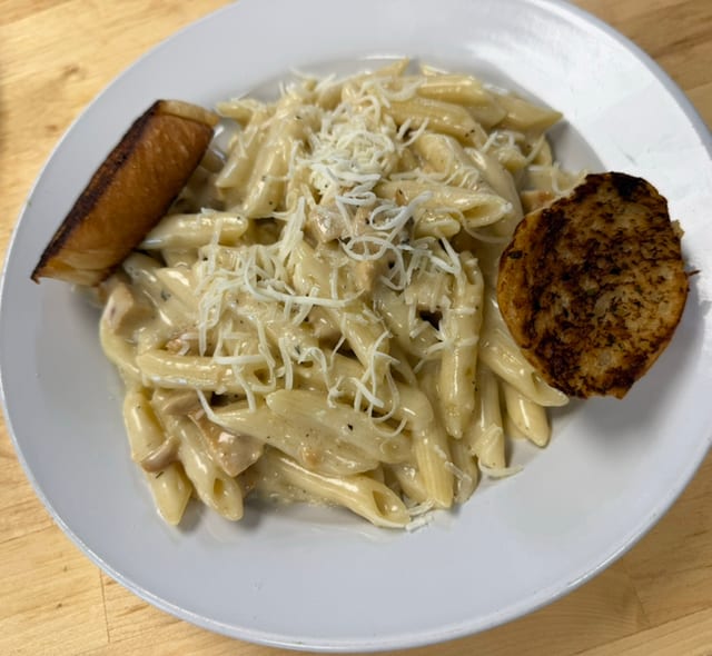Penne Alfredo Chicken Pasta.