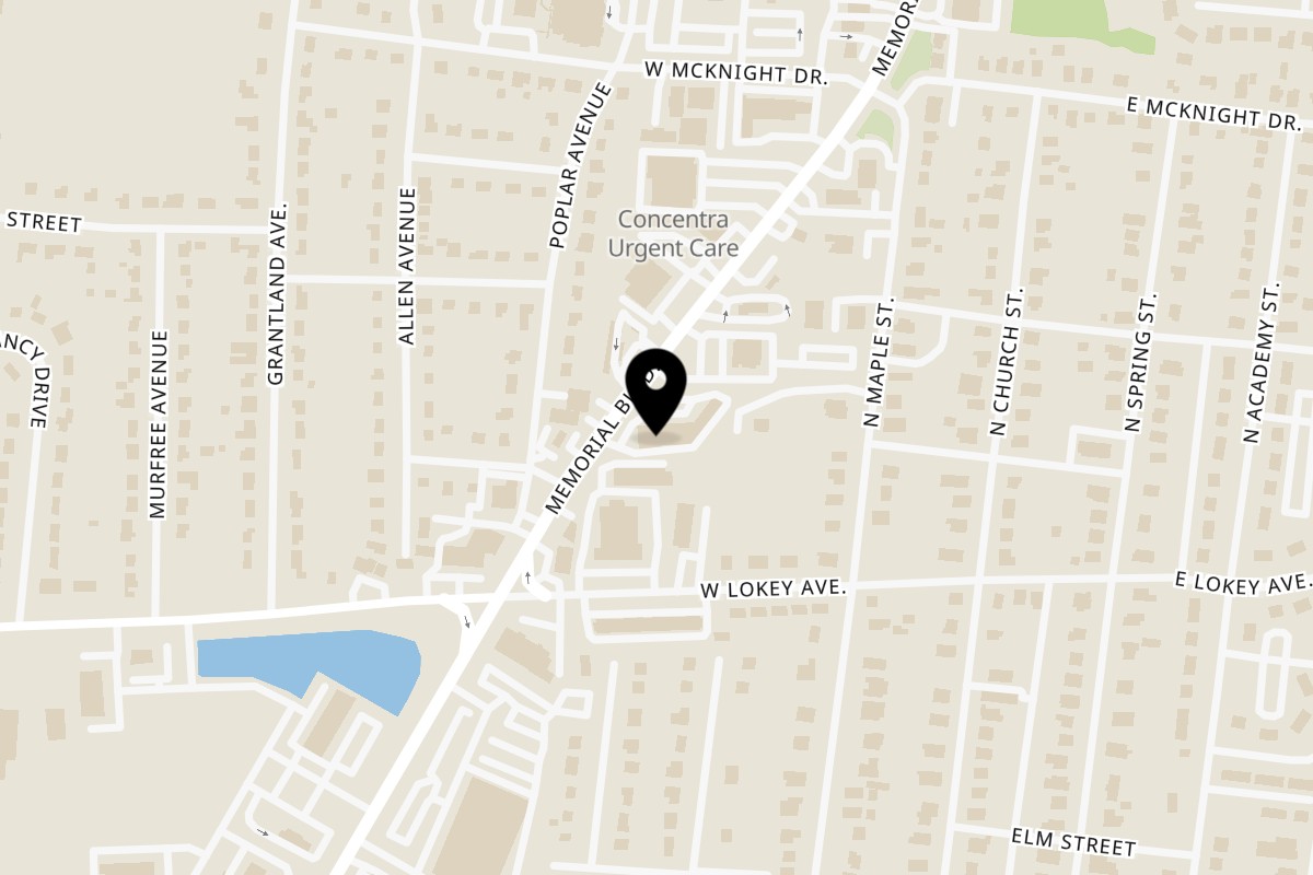 Map showing the location of The Three Mothers Cuisine & Bakery Memorial Blvd on 1002 Memorial Blvd in Murfreesboro